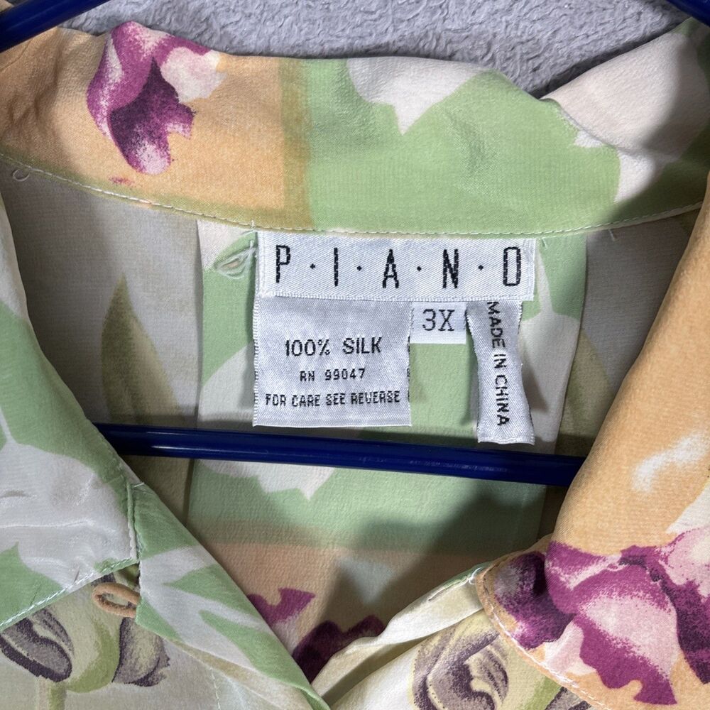 Vintage Piano Women 3x 100% Silk Blouse Retro Inspired CottageCore Whimsy Pastel - Picture 7 of 16